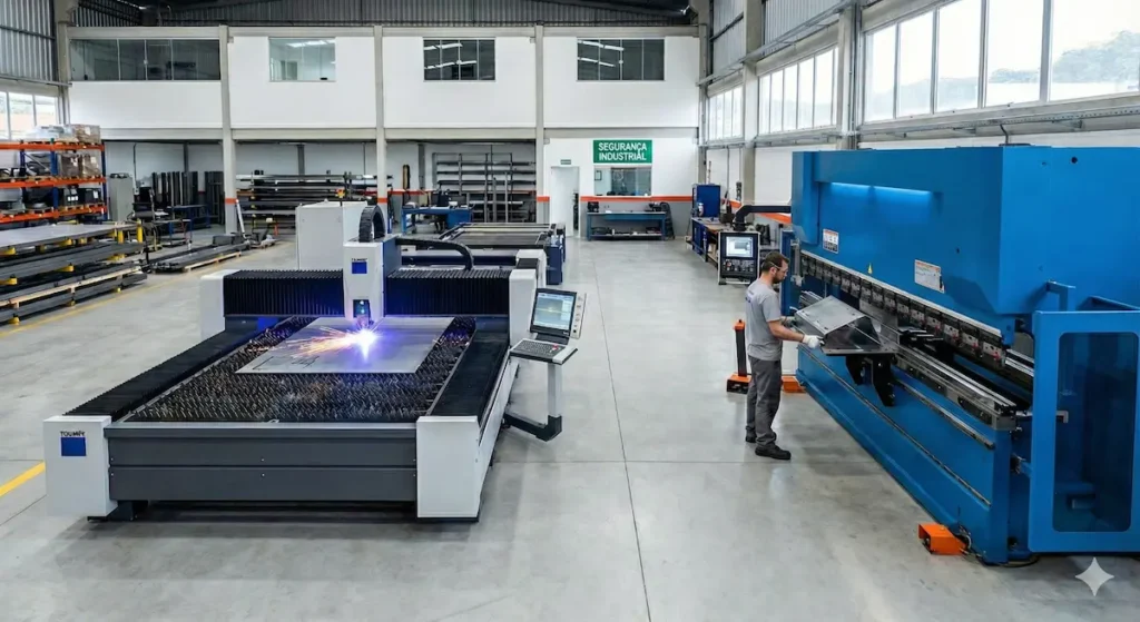 Corte e Dobra de Chapas em SC: Precisão e Eficiência para a Indústria Metal-Mecânica 1 Centro de serviços de corte a laser e dobra CNC em Santa Catarina com maquinário de alta tecnologia