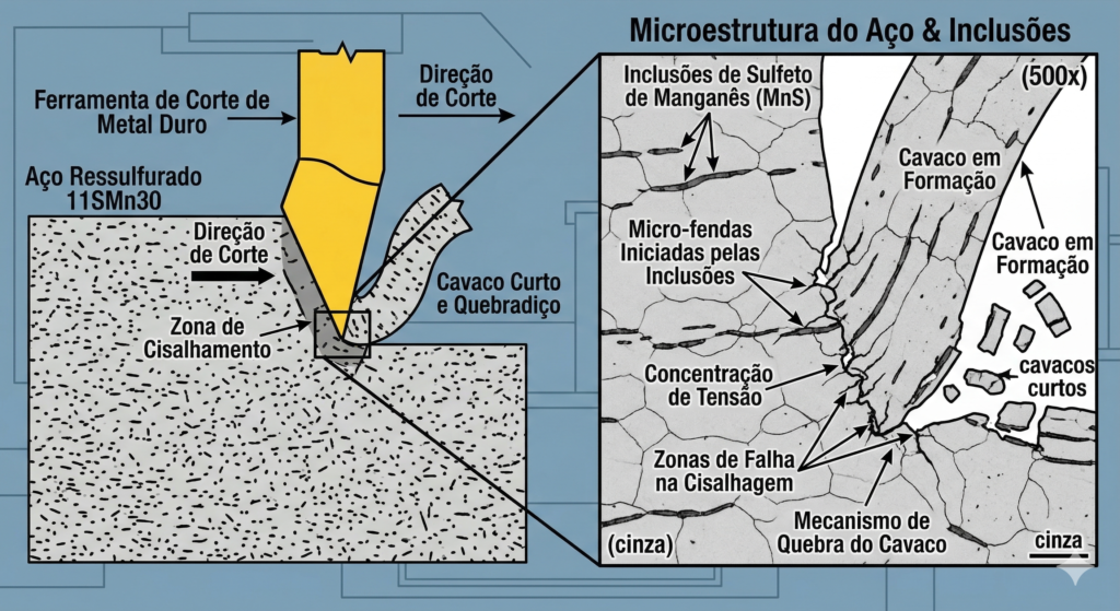 Aço Ressulfurado Redondo 11SMn30: Maximize a Usinagem e Reduza Custos B2B 1 Torno automático usinando uma barra de aço ressulfurado sextavado 11SMn30 para produção de porcas